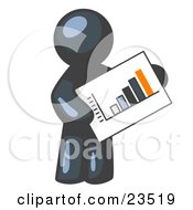 Clipart Illustration Of A Navy Blue Man Holding A Bar Graph Displaying An Increase In Profit