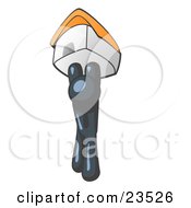 Clipart Illustration Of A Navy Blue Man Holding Up A House Over His Head Symbolizing Home Loans And Realty
