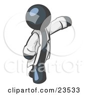 Poster, Art Print Of Navy Blue Scientist Veterinarian Or Doctor Man Waving And Wearing A White Lab Coat