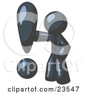 Clipart Illustration Of A Navy Blue Businessman Standing By A Large Exclamation Point