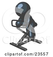 Poster, Art Print Of Navy Blue Man Exercising On A Stationary Bicycle