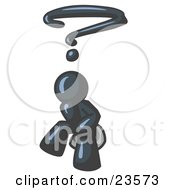 Clipart Illustration Of A Confused Navy Blue Business Man With A Questionmark Over His Head