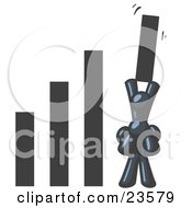 Clipart Illustration Of A Navy Blue Man On Another Mans Shoulders Holding Up A Bar In A Graph