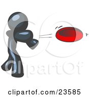 Clipart Illustration Of A Navy Blue Man Tossing A Red Flying Disc Through The Air For Someone To Catch