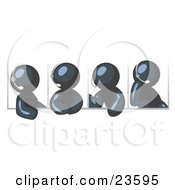 Poster, Art Print Of Four Different Navy Blue Men Wearing Headsets And Having A Discussion During A Phone Meeting