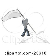 Clipart Illustration Of A Navy Blue Man Claiming Territory Or Capturing The Flag by Leo Blanchette