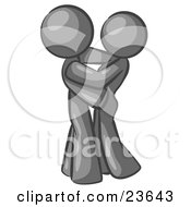 Clipart Illustration Of A Gray Man Gently Embracing His Lover Symbolizing Marriage And Commitment