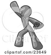 Clipart Illustration Of A Gray Man Dancing And Listening To Music With An MP3 Player