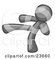 Clipart Illustration Of A Gray Man Kicking Perhaps While Kickboxing