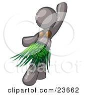 Clipart Illustration Of A Gray Hula Dancer Woman In A Grass Skirt And Coconut Shells Performing At A Luau by Leo Blanchette