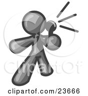 Clipart Illustration Of A Gray Man Holding A Megaphone And Making An Announcement by Leo Blanchette