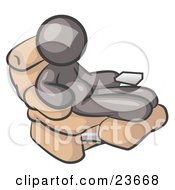 Clipart Illustration Of A Chubby And Lazy Gray Man With A Beer Belly Sitting In A Recliner Chair With His Feet Up