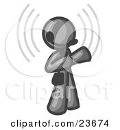 Clipart Illustration Of A Gray Customer Service Representative Taking A Call With A Headset In A Call Center