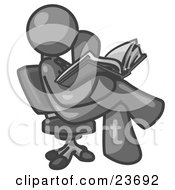Clipart Illustration Of A Gray Man Sitting Cross Legged In A Chair And Reading A Book by Leo Blanchette