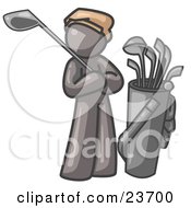 Poster, Art Print Of Gray Man Standing By His Golf Clubs