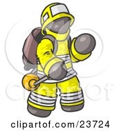 Poster, Art Print Of Gray Fireman In A Uniform Fighting A Fire