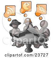 Poster, Art Print Of Three Gray Men Using Laptops In An Internet Cafe