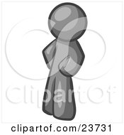 Clipart Illustration Of A Gray Man Standing With His Hands On His Hips