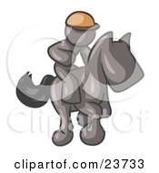 Clipart Illustration Of A Gray Man A Jockey Riding On A Race Horse And Racing In A Derby by Leo Blanchette