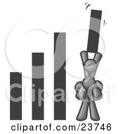 Clipart Illustration Of A Gray Man On Another Mans Shoulders Holding Up A Bar In A Graph