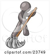 Clipart Illustration Of A Gray Man Wearing A Tie Using A Mop While Mopping A Hard Floor To Clean Up A Mess Or Spill