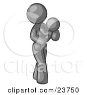 Clipart Illustration Of A Gray Woman Carrying Her Child In Her Arms Symbolizing Motherhood And Parenting