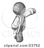 Poster, Art Print Of Gray Scientist Veterinarian Or Doctor Man Waving And Wearing A White Lab Coat