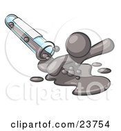 Gray Man Emerging From Spilled Chemicals Pouring Out Of A Glass Test Tube In A Laboratory by Leo Blanchette