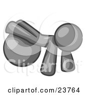 Clipart Illustration Of A Gray Man Strength Training His Arms And Legs While Using A Yoga Exercise Ball