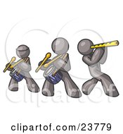 Clipart Illustration Of Three Gray Men Playing Flutes And Drums At A Music Concert