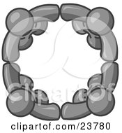 Clipart Illustration Of Four Gray People Standing In A Circle And Holding Hands For Teamwork And Unity by Leo Blanchette