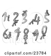 Clipart Illustration Of Gray Men With Numbers 0 Through 9