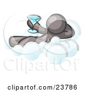 Poster, Art Print Of Relaxed Gray Man Drinking A Martini And Kicking Back On Cloud Nine