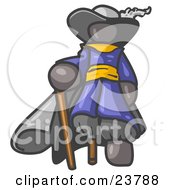 Poster, Art Print Of Gray Male Pirate With A Cane And A Peg Leg