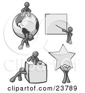 Poster, Art Print Of Gray Men With A Globe Presentation Board Cube And Star