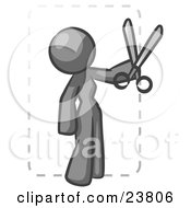 Poster, Art Print Of Gray Lady Character Snipping Out A Coupon With A Pair Of Scissors Before Going Shopping