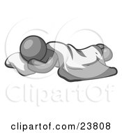 Clipart Illustration Of A Comfortable Gray Man Sleeping On The Floor With A Sheet Over Him by Leo Blanchette