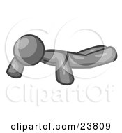 Clipart Illustration Of A Gray Man Doing Pushups While Strength Training by Leo Blanchette