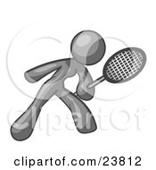Clipart Illustration Of A Gray Woman Preparing To Hit A Tennis Ball With A Racquet by Leo Blanchette