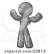 Clipart Illustration Of A Gray Bodybuilder Man Flexing His Muscles And Showing The Definition In His Abs Chest And Arms by Leo Blanchette
