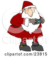 Poster, Art Print Of Festive Santa Claus In A Red Suit Taking Pictures With A Camera