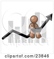 Poster, Art Print Of Brown Man Using A Laptop Computer Riding The Increasing Arrow Line On A Business Chart Graph