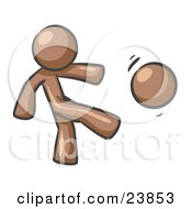 Clipart Illustration Of A Brown Man Kicking A Ball Really Hard While Playing A Game