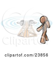 Clipart Illustration Of A Brown Businessman Talking On A Cell Phone A Communications Tower In The Background