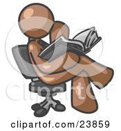 Clipart Illustration Of A Brown Man Sitting Cross Legged In A Chair And Reading A Book by Leo Blanchette