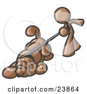Clipart Illustration Of A Brown Man Walking A Dog That Is Pulling On A Leash