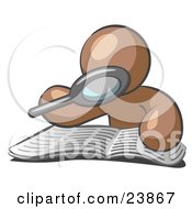 Clipart Illustration Of A Brown Man Using A Magnifying Glass To Examine The Facts In The Daily Newspaper