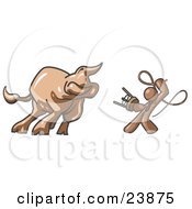Poster, Art Print Of Brown Man Holding A Stool And Whip While Taming A Bull Bull Market