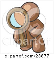 Clipart Illustration Of A Brown Man Kneeling On One Knee To Look Closer At Something While Inspecting Or Investigating
