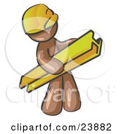 Brown Man Construction Worker Wearing A Hardhat And Carrying A Beam At A Work Site